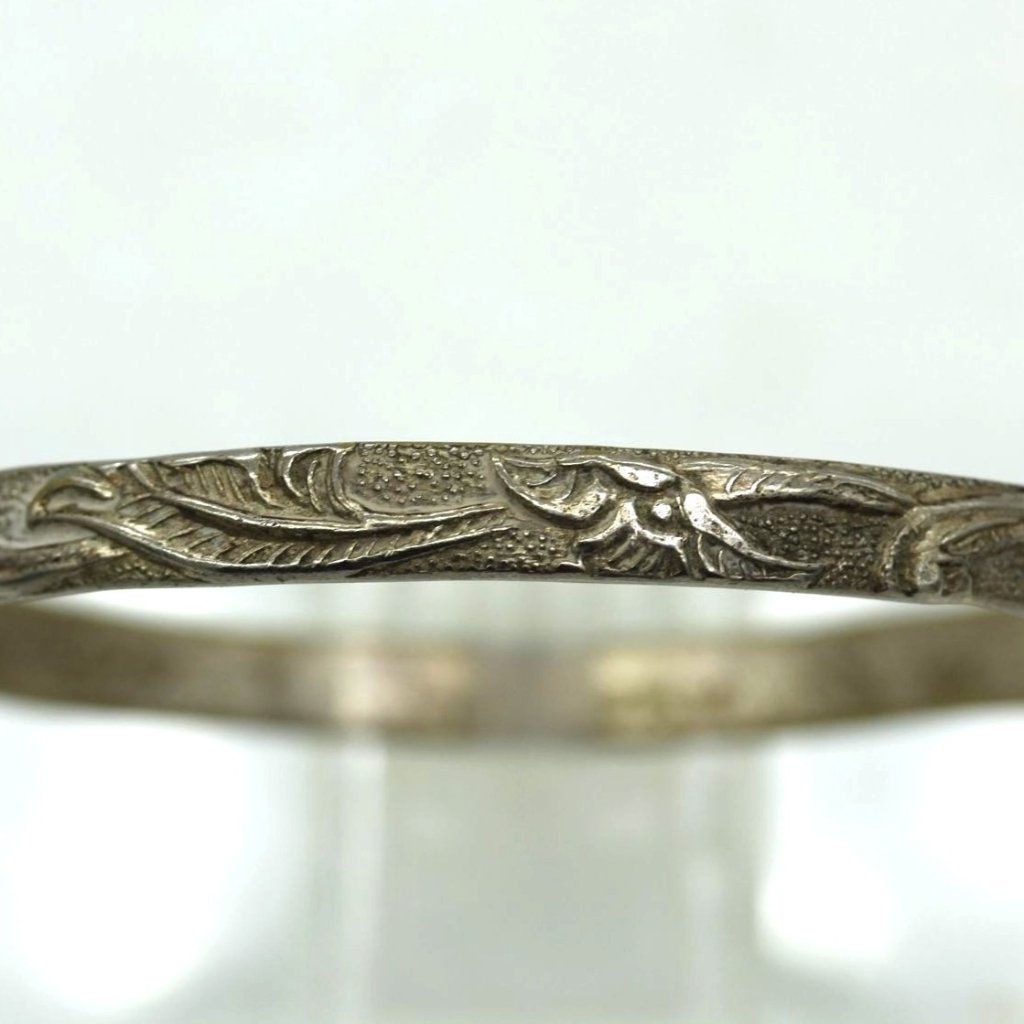 925 Sterling Taxco Mexico Bangle Bracelet, Heavy Embossing 2 3/4" Vintage 16.9 G